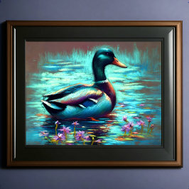 Hard Pastel Tekening Schilderij van een Mallard Du Poster