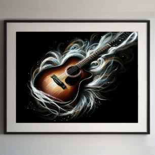 Hard Pastel Tekening Stag Akoestische Gitaar Poster