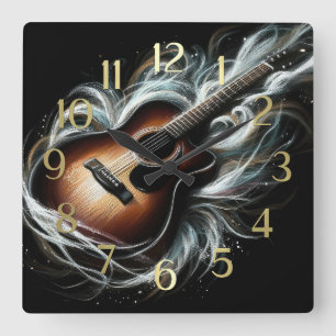 Hard Pastel Tekening Stag Akoestische Gitaar Vierkante Klok