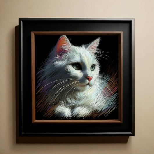 Hard Pastel Tekening Witte Kat Poster