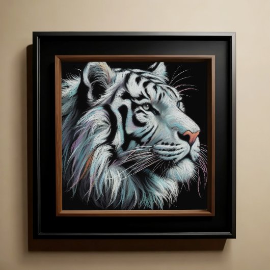 Hard pastel tekening witte tijger poster