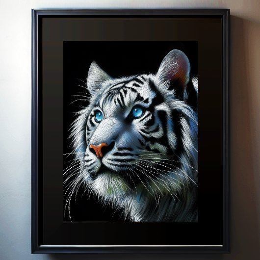 Hard pastel tekening witte tijger poster