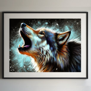 Hard Pastel Tekening Wolf Howling Poster