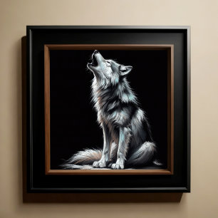 Hard Pastel Tekening Wolf Howling Poster
