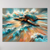 Hard Pastel Tekening Zee Schildpad op Strand Poster (Voorkant)