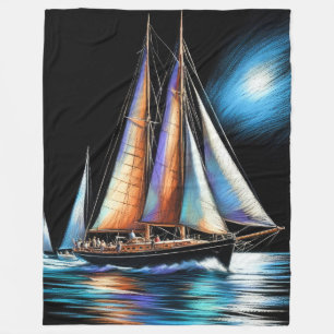 Hard pastel tekening zeilboot fleece deken