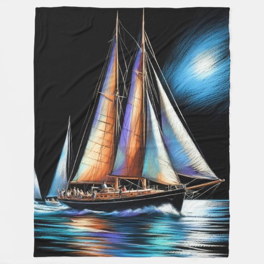 Hard pastel tekening zeilboot fleece deken (Voorkant)