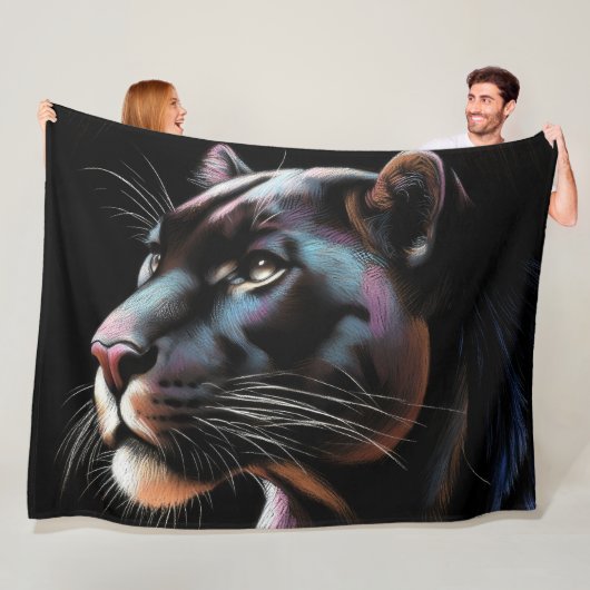 Hard Pastel Tekening Zwarte Panther Fleece Deken (In situ)