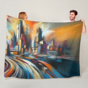 Hard Pastels Tekening Abstract Modern Cityscape Fleece Deken