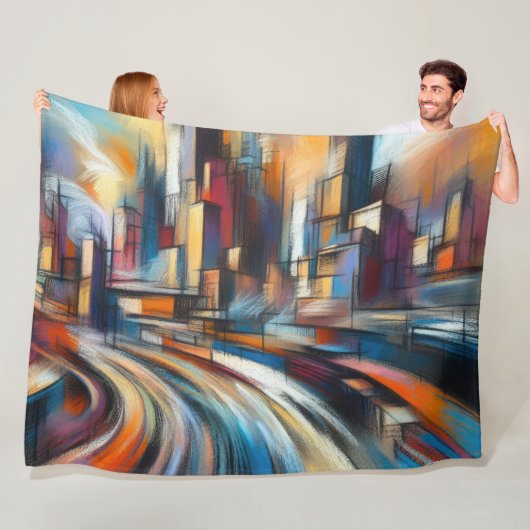 Hard Pastels Tekening Abstract Modern Cityscape Fleece Deken (In situ)