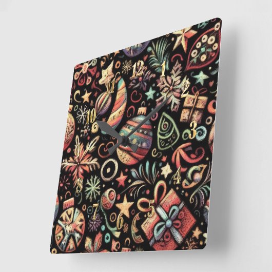 Hard Pastels Tekening Kerstmis Motieven Vierkante Klok (Hoek)