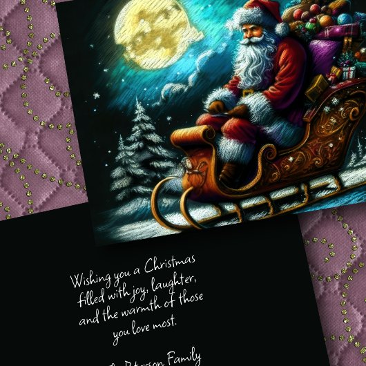 Hard pasteltekening Kerstman in Sleigh 2 Kaart