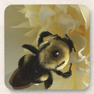 Hard plastic coaster bumblebee on peony flower bier onderzetter