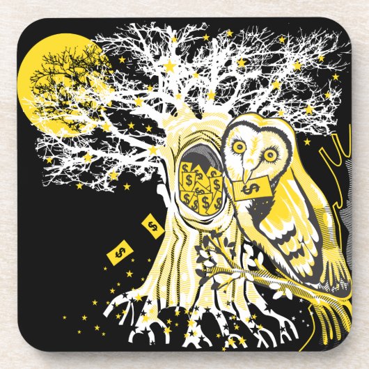 Hard Plastic Coaster – Urban Tree Owl & Wealth Bier Onderzetter (Voorkant)