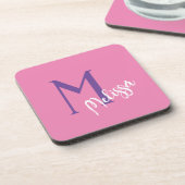 Hard plastiek onderzetter roze monogram naam cadea (Linkerzijde)