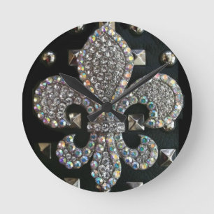 "HARD ROCK" BLACK FLEUR DE LIS FAUX STUDDED PRINT RONDE KLOK