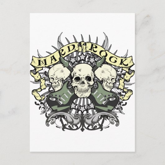 Hard Rock Skull en Guitars Briefkaart (Voorkant)