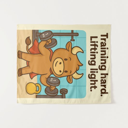 Hard trainen, licht tillen - Funny Bullio Gym Ta Wandkleed (Voorkant (horizontaal))