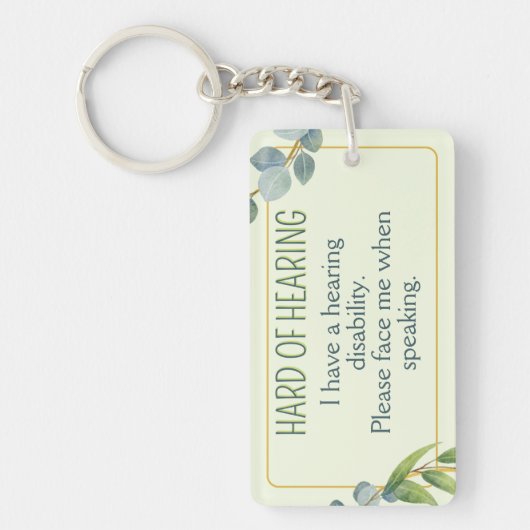 Hard van horen Doofheid Alert Groene bladeren Sleutelhanger (Voorkant)