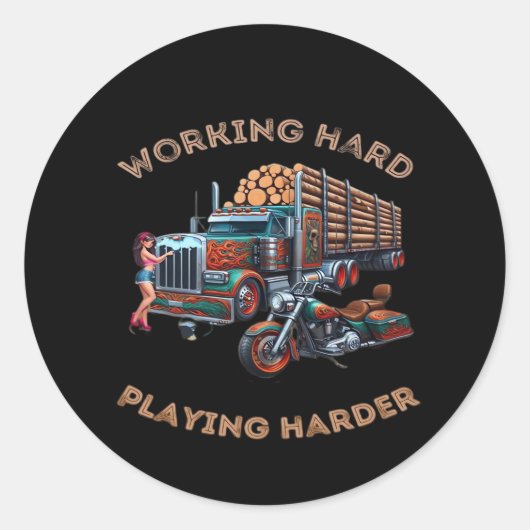 Hard werken Big Rig - Speel zo hard Ronde Sticker (Voorkant)