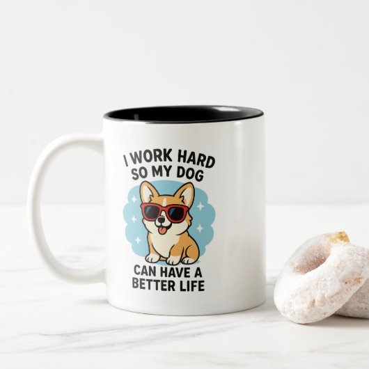 Hard Werken Voor Mijn Hond Tweekleurige Koffiemok (Met donut)