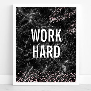 Hard werken Zwarte Marmer Roze Gouden Glitter Cita Poster