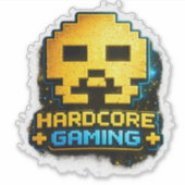 🎮💀 “Hardcore Gaming” Pixel Skull Sticker 👾🔥 (Voorkant)