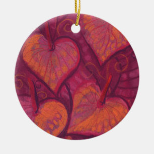 Harde bloemen, bloemharten, roze, rood en oranje keramisch ornament