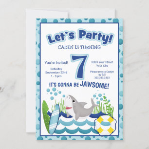 Harde oceaan Beach Shark 7th Birthday Invitation Kaart