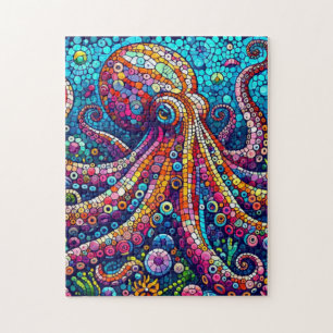 Harde octopus puzzel in levendige mozaïek stijl