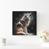 Harde Pastel Tekening Wolf Vierkante Klok (Huis)