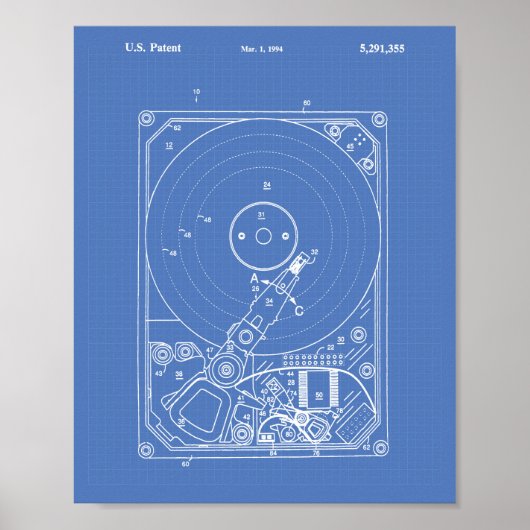 Harde schijf 1994 — Patent Art Blueprint Poster (Voorkant)