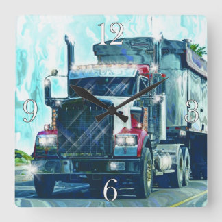 Harde transportwandklok rond Red Truck Art Vierkante Klok