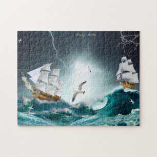 Harde zeilboot zee oceaangolven legpuzzel