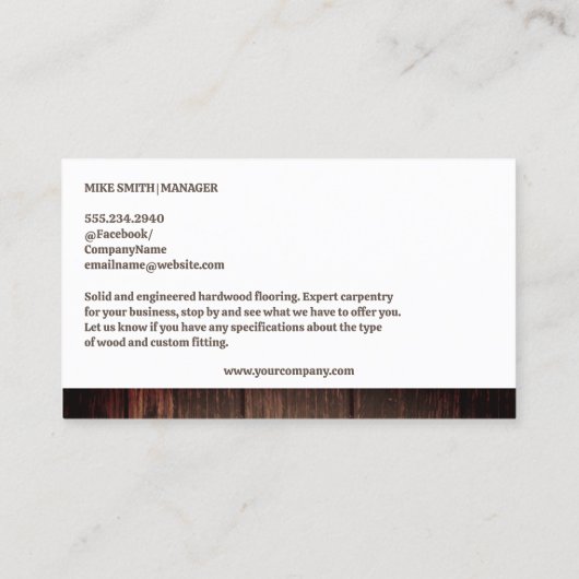 Hardhouten Vloeren | Bouwtimmerwerk Visitekaartje (Achterkant)