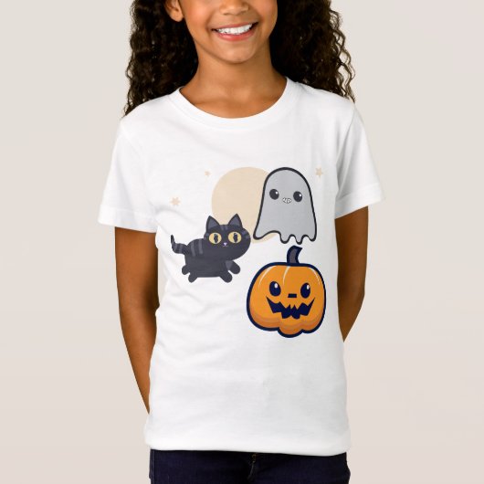 Hardloopzwarte kat spook met pompoen t-shirt (Voorkant)