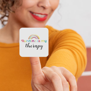 Hardlopen is mijn therapie kleurrijke Rainbow Grap Vierkante Sticker