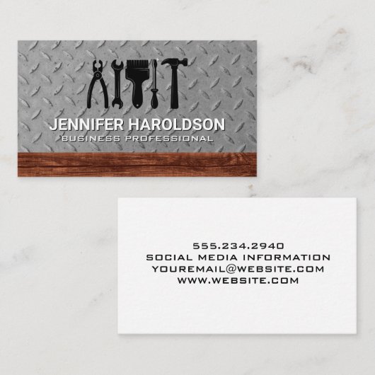 Hardwaretools | Staal en hout Visitekaartje (Voorkant / Achterkant)