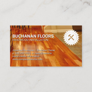 Hardwood Floors en Tiles Zaagse Logo en Hammer Visitekaartje