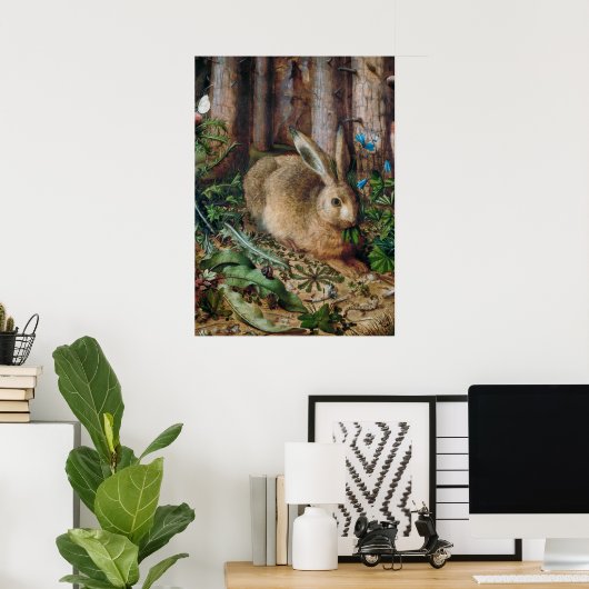  hare in het bos - Hans Hoffmann Poster (Thuiskantoor)