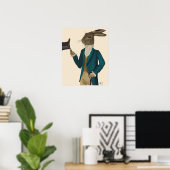 Hare in Turquoise Coat Poster (Thuiskantoor)
