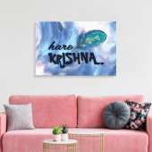 "Hare Krishna" Peacock Feather Hindu Canvas Afdruk (Insitu (Woonkamer))