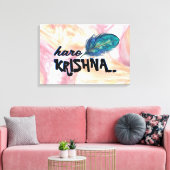 "Hare Krishna" Peacock Feather Hindu Canvas Afdruk (Insitu (Woonkamer))