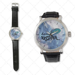 "Hare Krishna" Peacock Feather Hindu Horloge