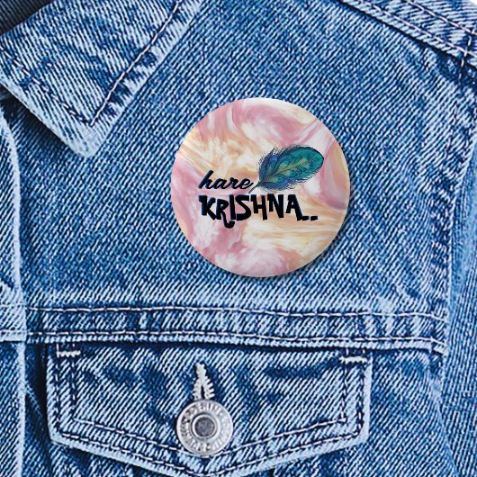 "Hare Krishna" Peacock Feather Hindu Ronde Button 5,7 Cm