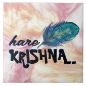 "Hare Krishna" Peacock Feather Hindu Tegeltje (Voorkant)