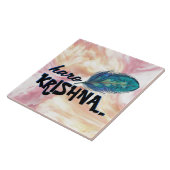 "Hare Krishna" Peacock Feather Hindu Tegeltje (Zijkant)