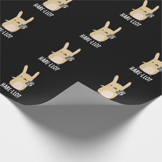 Hare-llo Daar Funny Hare Rabbit Pun Dark BG Cadeaupapier (Hoek)