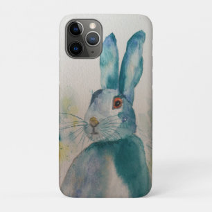 Hare Rabbit Aquarelle Bleu coque iphone