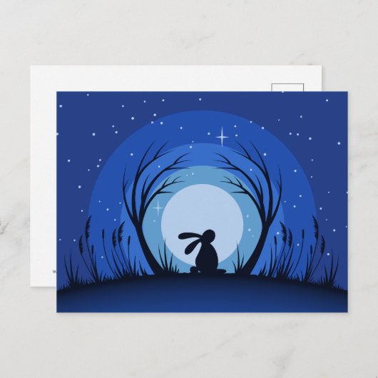 Hare, Rabbit Moonlight Silhouette Briefkaart (Voorkant / Achterkant)